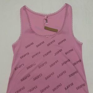 SKIMS Rhinestone Logo Pointelle Tank in Bubble Gum size 4x